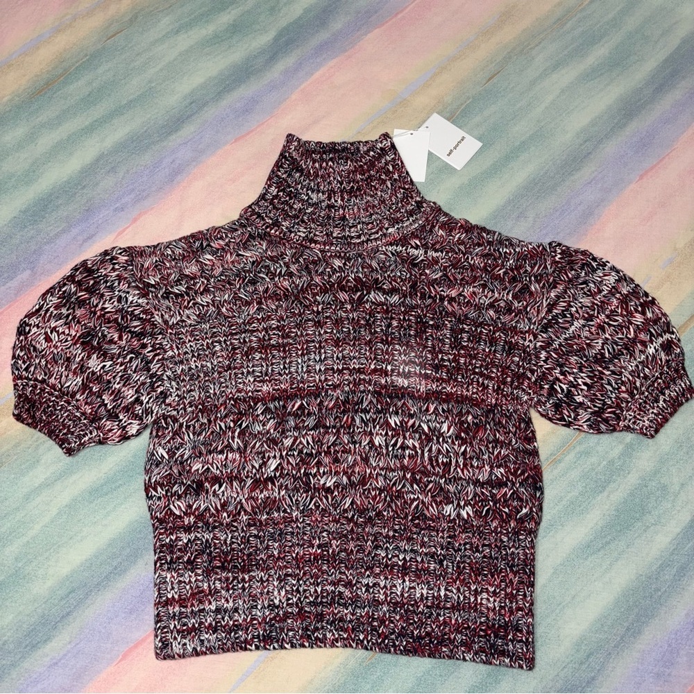 NWT Self-Portrait melange short sleeve knit sweater multicolor size L